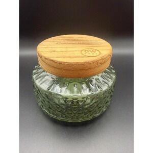 DW Home Glass Trinket Jar Green Glass Wood Lid Storage Container